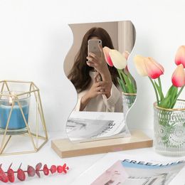 Mirrors Korean Irregular Makeup Mirror With Base Wavy Bedroom Table Rimless Women Beauty Home Decor Supplies Espejo
