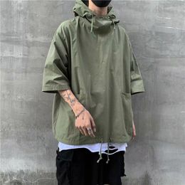 Mens T-Shirts Goth Clothes Black Short Sleeve For Men Hood Summer Baggy Casual Techwear Harajuku Hip Hop Streetwear