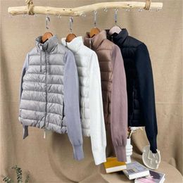 High Quality Fashion Women Down Jackets 4 Solid Colors Light Warm 90% White Duck and Wool Knitted Patchwork Coats 211216