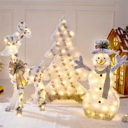 Home Decor Accessories Christmas White Snowman Fawn LED Lights Christmas Tree Decoration 2022 Year Gift Christmas Ornaments 211104