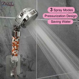 Zloog Bathroom Shower Heads 3 Modes Adjustable Jetting Saving Water High Pressure Mineral Anion Philtre Shower Head SPA Nozzle H1209