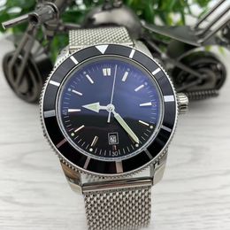 Super and Ocean Series Datums-Herrenuhren, 47 mm, großes schwarzes Zifferblatt, Kaliber 20, automatische Indexuhr, Edelstahl-Mesh-Armband, Armbanduhren