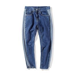 Spring and autumn 2020 new youth students men's fashion raw stitching denim ankle length frayed teenagers pants jeans X0621