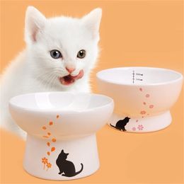 Cute Feeder Cartoon Shape High-foot Single Mouth Skidproof Ceramic Bowls Cat Food Bowl Pet Products Y200922