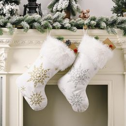 Christmas White Snowflake Stocking Xmas Tree Decor Navidad Gift Bag Crismas Closet Ornaments Merry Chrismas Decor For Home