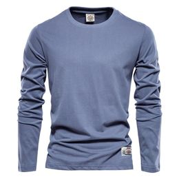 100% Cotton Long Sleeve T shirt For Men Solid Spring Casual Mens T-shirts High Quality Male Tops Classic Clothes Men's 220312