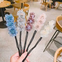 New mesh three flowers ball head curling Artefact flower simple versatile curling stick bud horsetail female hair accessories