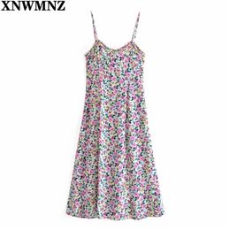 Women Summer printed midi dress Female v-neck thin straps side slit wome's Sexy back crossover es robe 210520