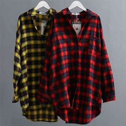 VogorSean Autumn Cotton Plaids Women Blouses Shirt High Quality Fashion Plus size Womens Shirts Plaid Tops Red/Yellow 210323