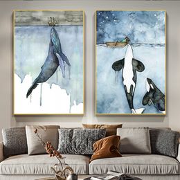 Orca Watercolour Painting Whale Seascape Wall Art Pictures Poster and Prints Painting Cuadros Artwork for living Room Home Decor