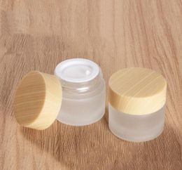 2022 new Frosted Glass Cream Jar with Wood grain Lid Makeup Skin Care Lotion Pot Hand Face Cream Bottle 5g-10g-15g-30g-50g Jars