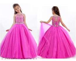 free pageant dresses UK - wholesale Pageant Dresses wear Jewel Crystal Beads Formal Tulle Party Dress for Teen Kids Flowers Girls Gowns Free Petticoats 3 Hoops
