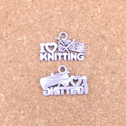 92pcs Antique Silver Bronze Plated I love knitting Charms Pendant DIY Necklace Bracelet Bangle Findings 20*12mm