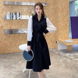 Casual Dresses Black Dress Autumn Fashion Long Sleeve Blazer Midi Office Lady Work