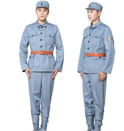 1930s--1940s China Traditional Military Suits Coat + pants + Hat PLA Officer Soldiers Clothing Ba Lu Army Outfit Stage Military Costume