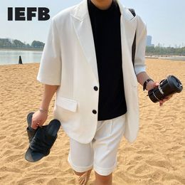 IEFB Solid Colour Summer Half Sleeve Suit Coat Men's Black And White Notched Collar Casual Korean Trend Blazer 9Y7313 210524