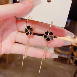 Korean Black Flower Long Earrings For Women Elegant New Fashion Jewellery beautiful pendientes Wholesale