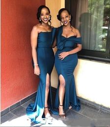 Blue Mermaid Bridesmaid Dresses Mixed Styles South Afrian Maid Of Honor Gowns Side Split Plus Size Custom Made Wedding Guest Wear 0424