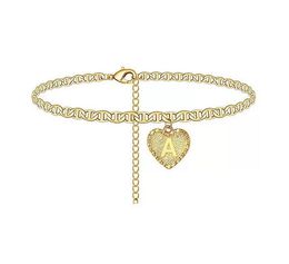 Heart Initials Anklets Bracelet 14k Gold Plated Letter Anklet Barefoot Beach Jewellery Accessories Leg Bracelets for Women Girl