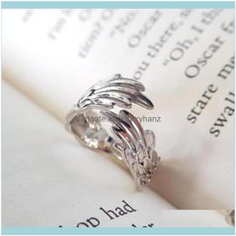 Cluster Rings Jewelrysterling Guardian Angel Wing Ring Hug Support Protection Wrap Up Feather Band Studs Drop Delivery 2021 Vu0Rt