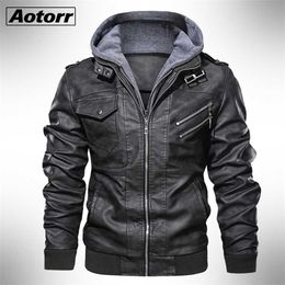 Autumn Winter Men's Motorcycle Leather Jacket Windbreaker Hooded Jackets Male Outwear Warm Biker PU Jackets EU Size 3XL 211111