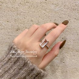 Crescent Moon/Sea Salt/Quartz Stone Ring/Square Diamond Crystal 925 Silver Simple Personalized All-Match Ins Style Gift X0715