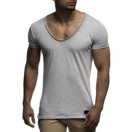 Men's T-Shirts Deep V Neck Short Sleeve Men T Shirt Male Slim Fit T-shirt Skinny Casual Summer Hip Hop Tshirt Solid Top Tee Clothing