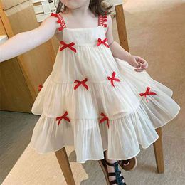 Summer Girls' Dress Western Sweet Bow Strap Princess Vest Party Children Kids Toddler Girl Clothing 210625