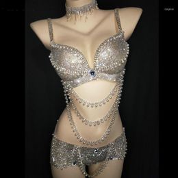 Bra Shorts Women Bikini 2 Pieces Set Sexy Nightclub Bar Party Show Stage Outfits Dj Pole Dancing Costume Dance Team Jazz Wears1