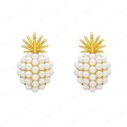Pineapple Pendant Pearl Stud Earrings French Retro Simple Elegant Small Pearls Earring Fashion Women Jewelry Gift