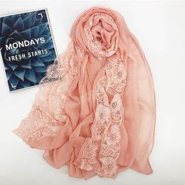 Fashion Plain Lace Floral Hijab Scarf Cotton Beads Headband Scarves Head Wraps Shawls Muslim Pashmina 180*80cm