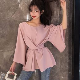 Woman Sexy Deep V-Neck Black Button Lantern Flare Long Sleeve Lace Up Blouses Slim Fashion Spring New Elegant Lady Shirt Top X0521