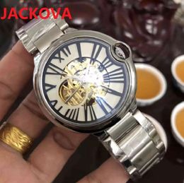 Top Selling switzerland highend mens automatic mechanical watches 43MM hollow skeleton dial full stainnless steel waterproof self-wind sweeping wristwatch