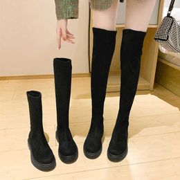 Women Boots Over Knee Round Toe Luxury Designer Female Shoes Boots-Women Flat Heel Over-the-Knee Fashion Mid-Calf Ladies Low Mi Y1018