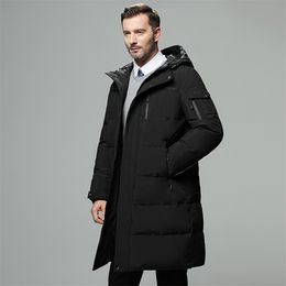 Winter Down Jacket Men Winter Coat Business MenWarm Thicken Hooded Overcoat Comfortable Male Solid Color 211206