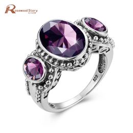 Purple Amethyst Ring For Women Silver 925 Sterling Fine Jewelry Gemstones Oval Bohemia Party Anillos Para Mujer The new Listing