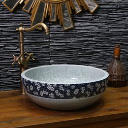 Blue Europe Vintage Style Art Chinese Countertop Basin Sink Handmade Ceramic Bathroom Vessel Sinks Vanities sink wash basin