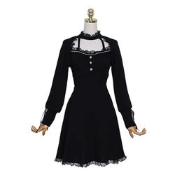 PERHAPS U Black Lace Ruffle Dress Button Long Sleeve A Line Elegant Mini Dress Women Spring Summer D3086 210529