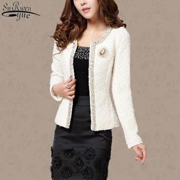 Abrigos Mujer Invierno Long Sleeve Cardigan Women Fashion Elegant Beading Diamond Jacket Plus Size Coat 661B 100 210427