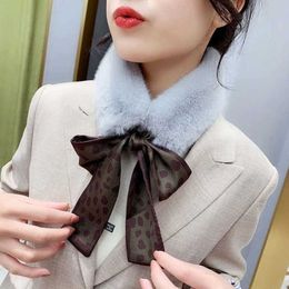 Korean Winter Leopard Print Small Silk Scarf Imitate Rex Rabbit Plush Bib Scarf Female Fur Collar Neck Guard Warm Fake Colla P03 H0923