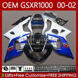 Injection mold Bodys For SUZUKI GSXR-1000 GSX R1000 GSXR 1000 CC 01-02 Blue black white Bodywork 62No.42 1000CC GSXR1000 K2 00 01 02 GSX-R1000 2001 2002 2002 OEM Fairing kit