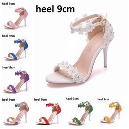 Women Sandals Summer Shoes 9CM High Heels Lace Peep Toes Buckle Strap Woman Party Shoes White