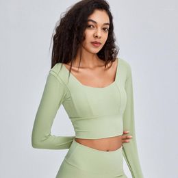 Yoga Outfit Ladies Sexy Inner Paded Long Sleeve Shirts Sports Wear Women Push Up Running Gym Fitnessa Crop Top Clothes