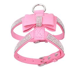 Pet Vest Dog Harness Pets Vest Shining Adjustable Diamonds Bow Rhinestone Pet Cat Collar Harnesses For Small Medium Dogs