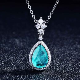 pear pendants Canada - The new color treasure pendant imitates natural Paraiba necklace, pear-shaped jewellery inlaid with diamonds and droplets