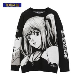 Mens Hip Hop Japanese Retro Cartoon Sweater Streetwear Harajuku Anime Girl Knitted Vintage Autumn Cotton 210812