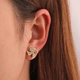 Stud Crystal Rotating Windmill Earrings Korean Sweet Creative Zircon For Women Earing Jewelry Earings Earring O1222