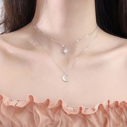 SIPENGJEL Fashion Double Layer Chain Necklace Star And Moon Summer Chore Neckalce for Women Minimalist Jewellery 2021
