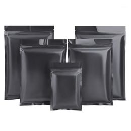 Storage Bags 100Pcs Matte Black Mylar Foil Bag Resealable Reclosable Tear Notch Heat Seal Pouches For Snack Candy Tea Coffee Bean