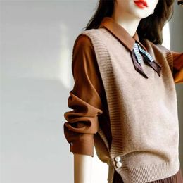 Women's Sweater Vest Solid Colour Simple and Versatile Style Girl Autumn Winter Sleeveless Knitted Jacket Korean Fashion Traf 211120